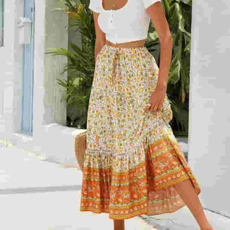 ファッション Women 2023 Summer Spring Long Skirts Dress Floral Print Clothing