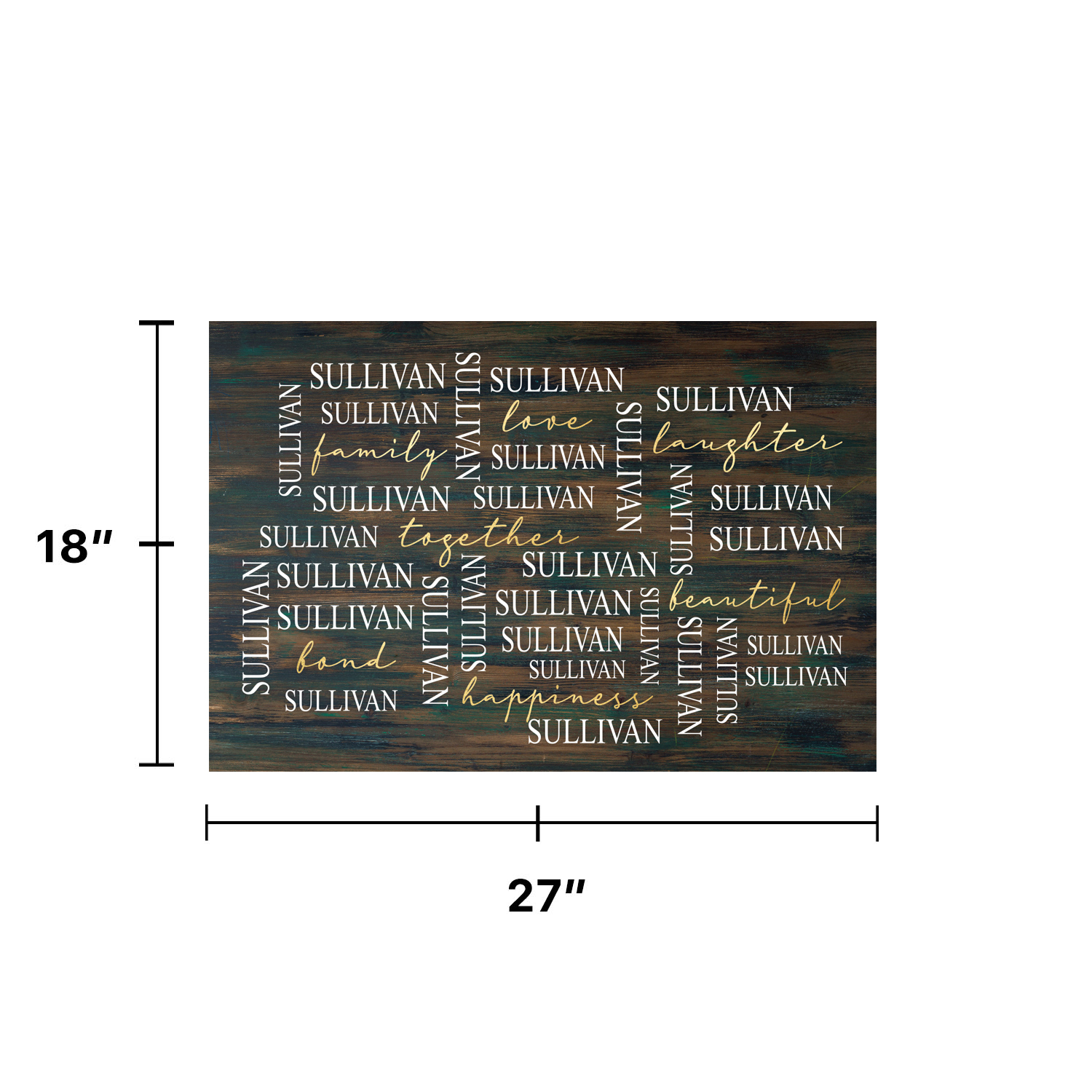 Personalized Planet 27x18 Love Laughter Beautiful Together Happiness Family Doormat with Custom Name Printed on Brown Rectangular 1/8” Thick Non Slip Mat for Kitchen Hallway Deck or Porch