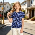 thumbnail image 6 of ATOGUTA Summer Shirts For Girls Graphic Tees Short Sleeve Tshirts Crewneck Cute Summer Casual Basic Tops for Kids Teen Size 4T-15, Blue, 6 of 6
