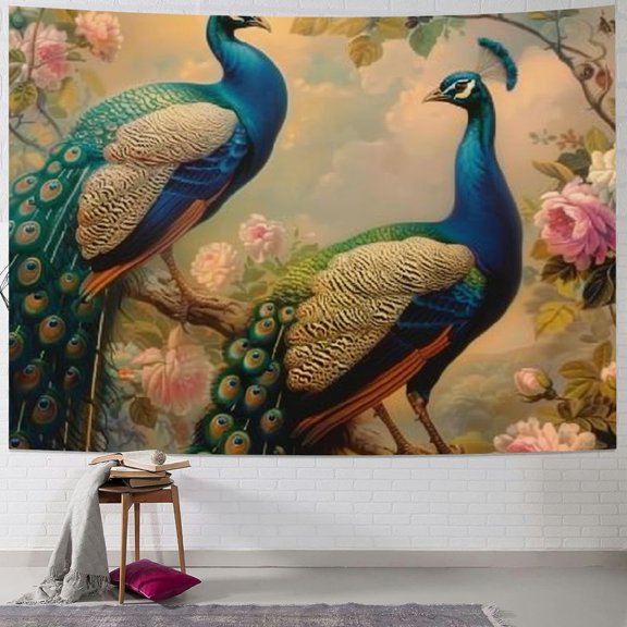 Sheronv Peacocks Flowers Clouds Tapestry Wall Hanging Unique Style for Home Wall Decor Art Living Room Bedroom Apartment Dorm - 4 Sizes Available 40x30inch