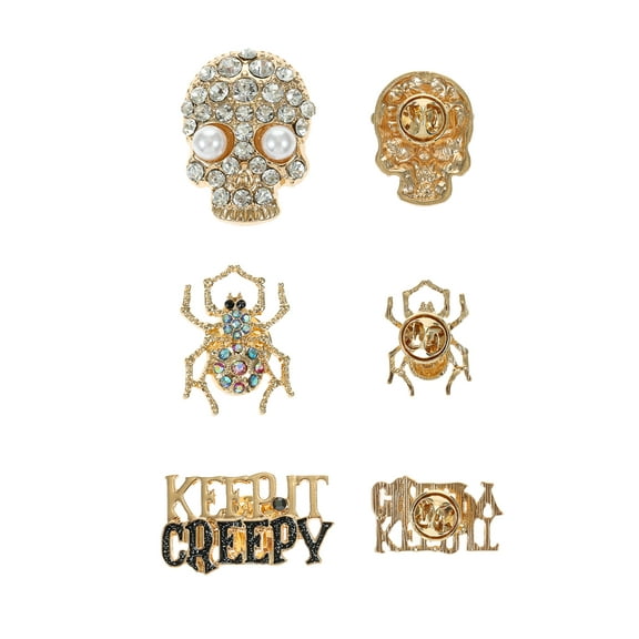 Way to Celebrate Halloween Goldtone Keep it Creepy" Novelty Pins Set, 3 Pieces
