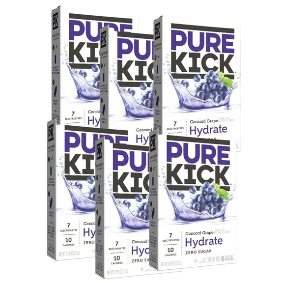 PURE KICK Hydration On the Go Drink Mix Concord Grapes Powdered Water Enhancer Sugarand Guilt Free for Home Office Gym Running Indoor Outdoor Activities Hydrating Drinks 6ct Just Add Water Pack of 6
