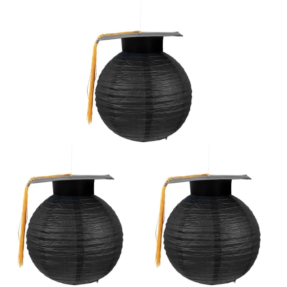 3 Count Graduation Season Paper Lanterns Gold Decor Door Nutcracker Black