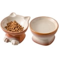 thumbnail image 1 of Juego de cuencos elevados para gatos y perros Nihow Ceramic de 5 pulgadas (2 piezas), color marrón, 1 of 8