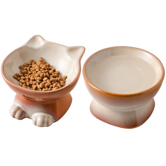 Juego de cuencos elevados para gatos y perros Nihow Ceramic de 5 pulgadas (2 piezas), color marrón