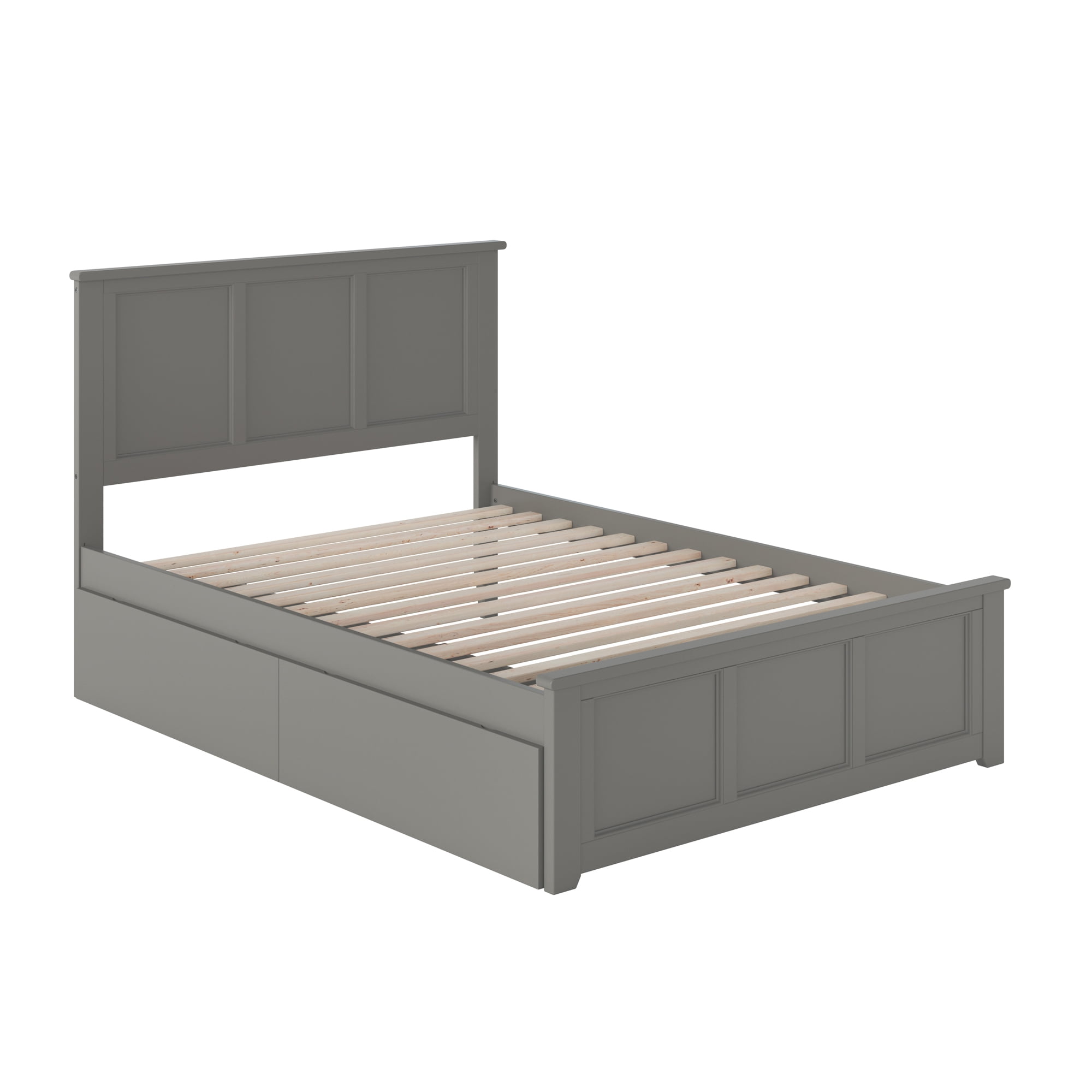 AFI Madison Full Wood Platform Bed with Matching Footboard & Storage Drawers, Grey
