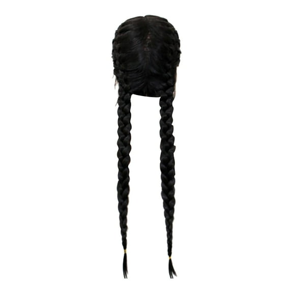 Clearance 2024!Human Hair Wig Long Braided Female Black Wigs Heat Fiber For Women Dairly Wear (Black) Headband Wigs