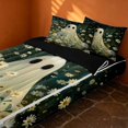 thumbnail image 2 of Erosebridal Spooky Ghost Zipper Queen Comforter Set with Fitted Sheet and 2 Pillowcases, Cute Daisy Zipper Bedding Set for Boys Girls, Green Off White, Black Reversible, 2 of 7