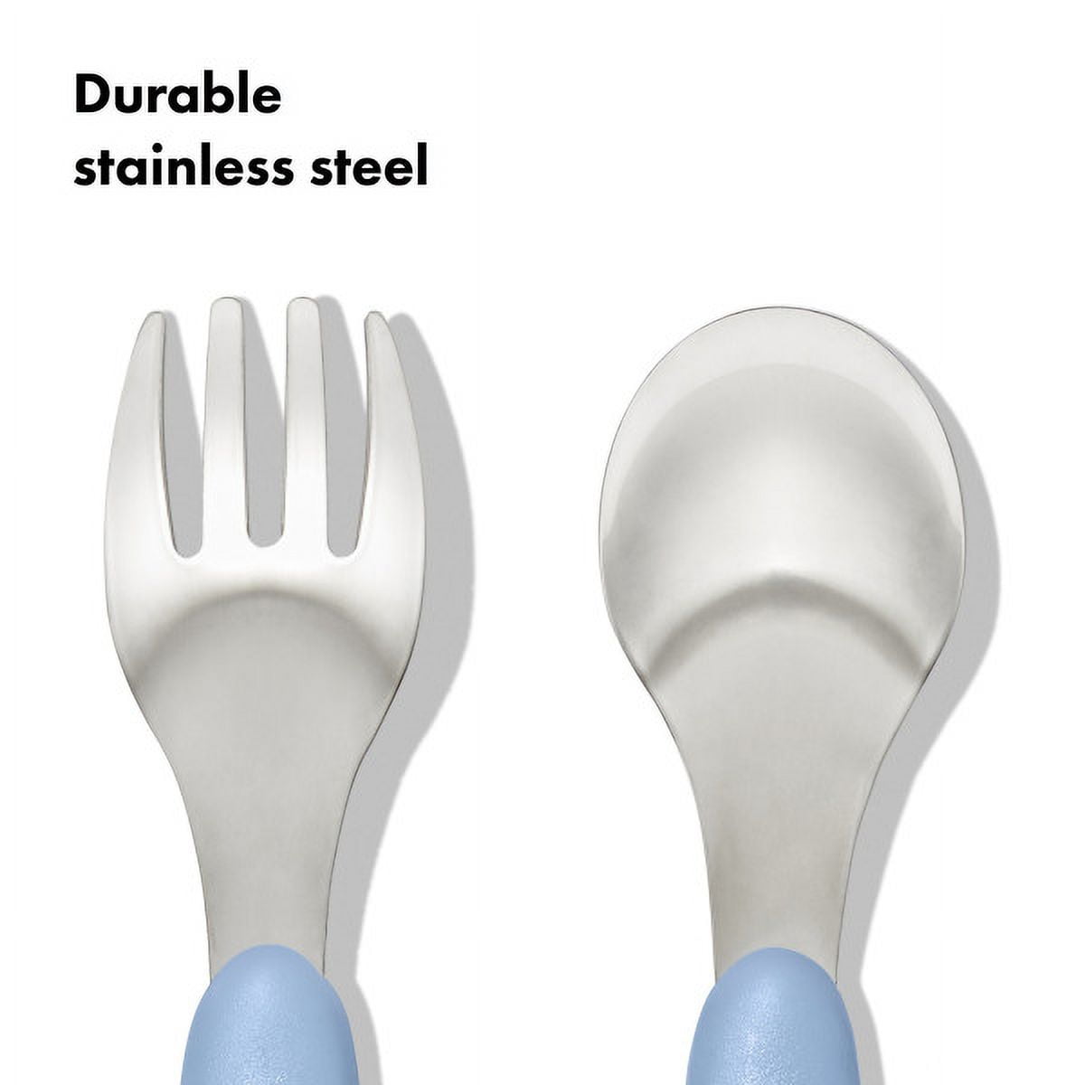 OXO Tot Toddler Stainless Steel Fork And Spoon 2 Piece Set for 12+ Months, Dusk
