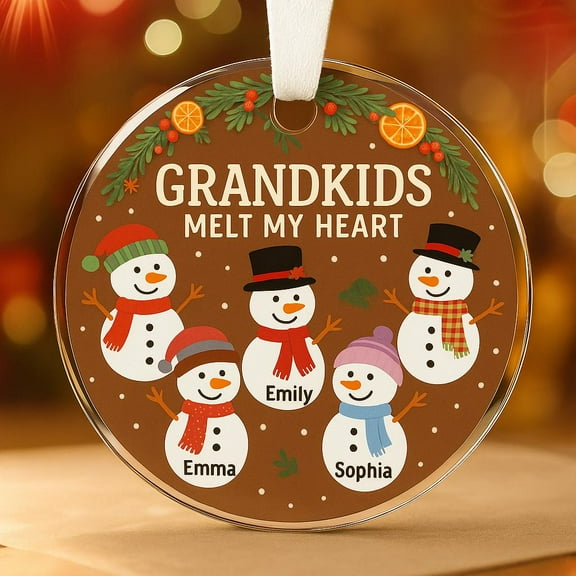 Personalized Grandkids Snowman Glass Christmas Ornament 2025 Custom Grandchildren Names, Grandma & Grandpa Holiday Tree Decor, Family Keepsake