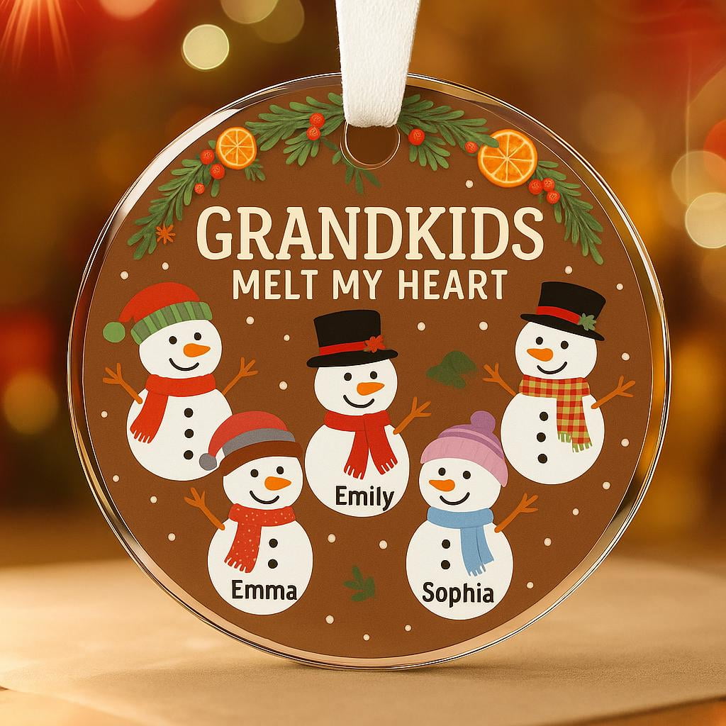 Personalized Grandkids Snowman Glass Christmas Ornament 2025 Custom Grandchildren Names Grandma & Grandpa Holiday Tree Decor Family Keepsake