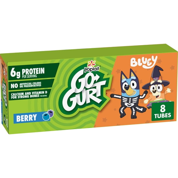 Go-GURT Bluey Halloween Yogurt Tubes, Berry Flavor, Gluten Free, Fat Free, 8 Count, 16 oz