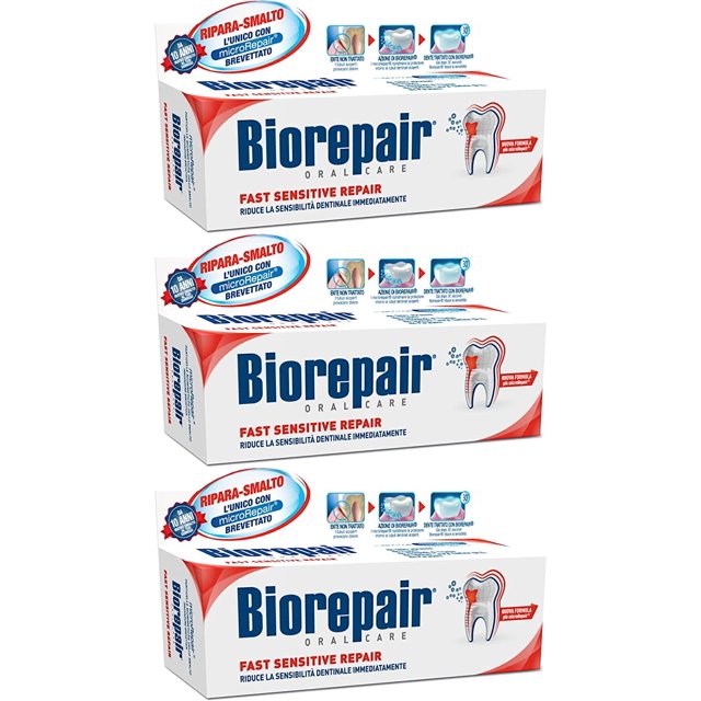 Pasta dental Biorepair Fast Sensitive Repair 75 mL (paquete de 3)