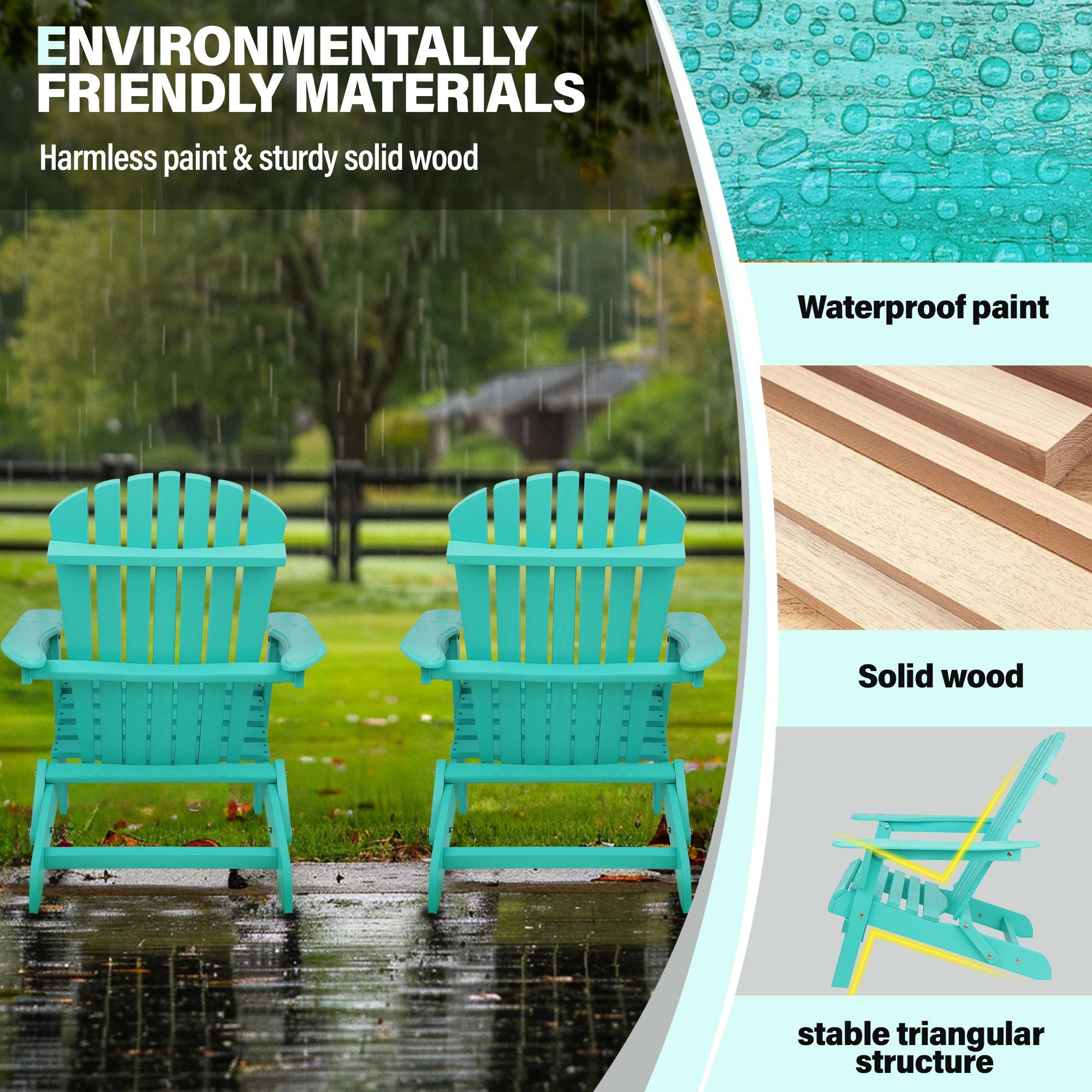 Outdoor Adirondack Chair, Seizeen Wooden Folding Adirondack Chair, Patio Furniture Lounge Chair Quick Assembled, Outdoor Chairs for Deck Pool Yard Garden, Cyan - image 4 of 8