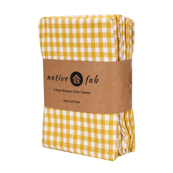 Native Fab Mini Checks Kitchen Towel, Set of 6, Cotton, 15x25 Yellow White
