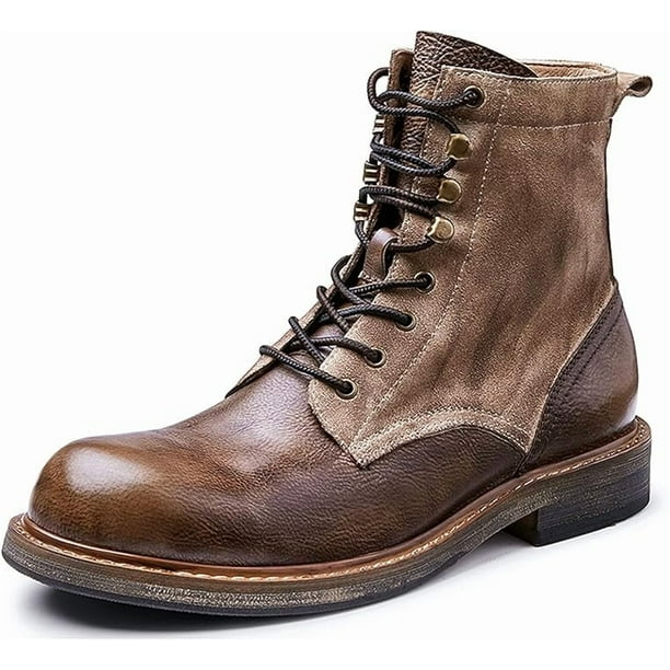 Botas para hombre, zapatos de cuero para hombre, botas de media caña con suela gruesa, botas de herramientas, botas de tendencia para hombre