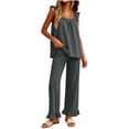 thumbnail image 5 of LEKWK Pajama Sets for Women 2 Piece Ruffle Square Neck Tank Top and Wide Leg Pants Cute Beach Vacation Casual Home Lounge Sleepwear, 5 of 9