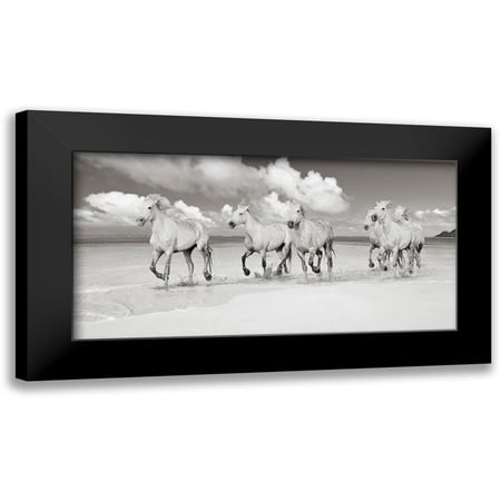 Pangea Images 14x9 Black Modern Framed Museum Art Print Titled - Band of Brothers- Lanikai Beach- Hawaii (BW)