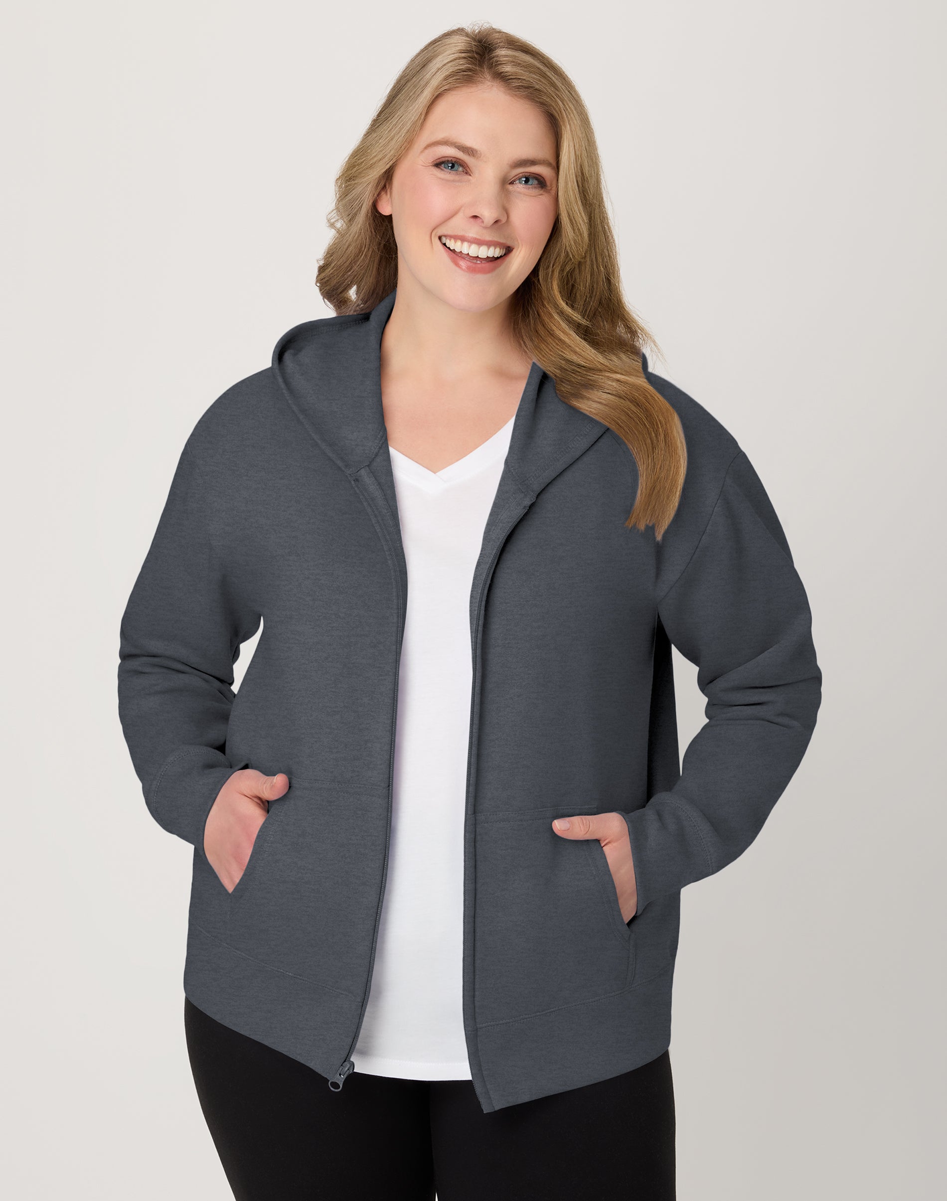 Hanes EcoSmart Women's Full-Zip Fleece Hoodie, Slate Heather photo 5