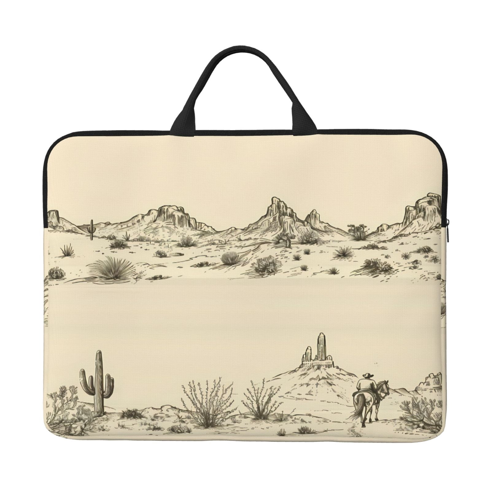Laptop Sleeve Bag For Women Men 14inch Waterproof Durable Protective Computer Carrying Cover Handle Laptop Case Bag Desert Landscape Mountains Cacti Cowboy (1)