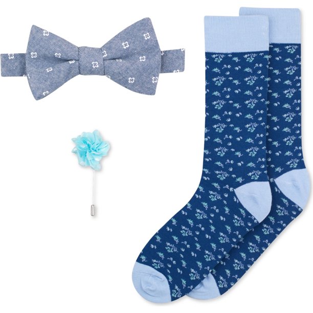 bar III Conjunto de alfiler de solapa y calcetines para hombre, pajarita autoatada, azul, talla única