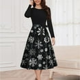 thumbnail image 5 of Lorytime Christmas A Line Dresses for Women Snowflakes Crew Neck Elegant Dress Long Sleeve Party Dresses with Belt, 5 of 6