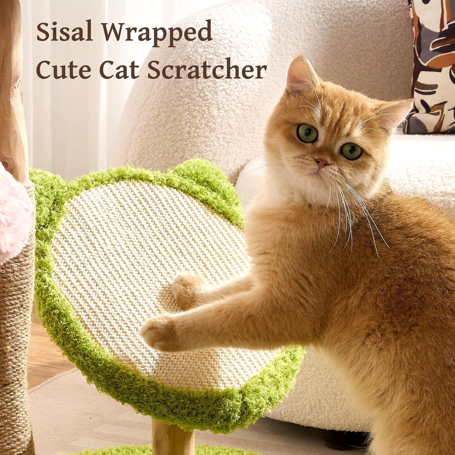 Modern Natural Solid Wood Cat Tree Tower for Indoor Cats Large Adult, 30 inch Flower Cat Tree with Scratching Post, Luxury Aesthetic Cat Tree with Cloud-Soft Flower Perches and Sisal Scratching Pad
