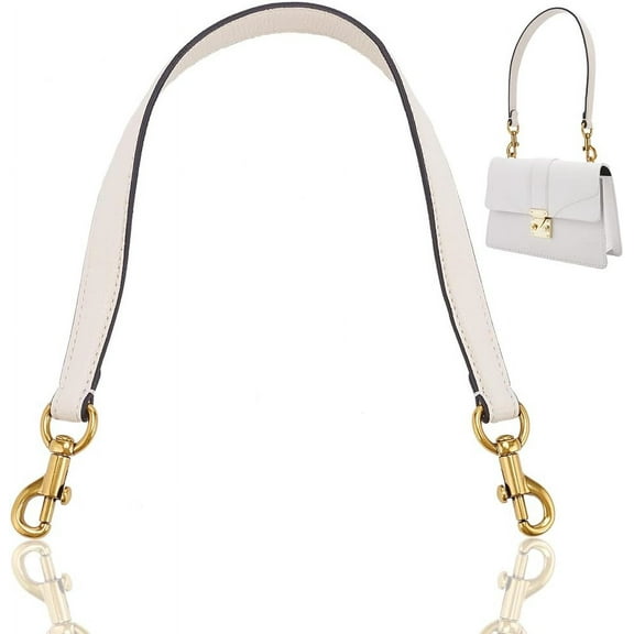 Genuine Leather Purse Handle 20.4 Inch Leather Handbag Handle Replacement Short Shoulder Strap with Retro Gold Buckles Women Bag Making Accessory for Shoulder Bag 26 White