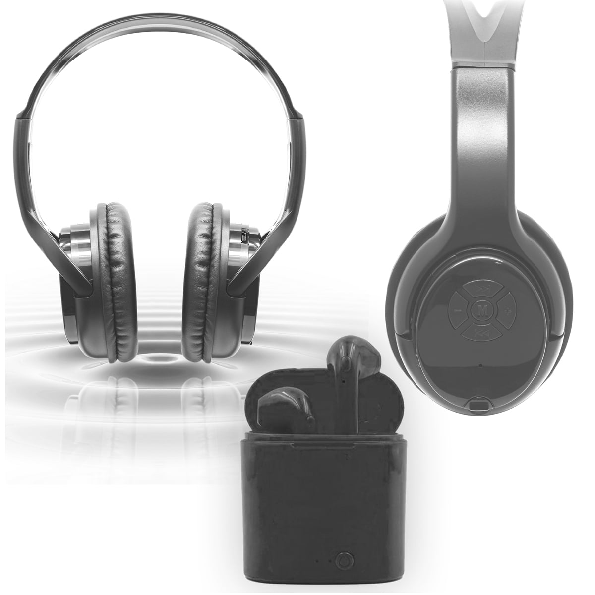 Zummy Wireless Over-Ear Bluetooth Headphones and True Wireless Earbud Set - Black