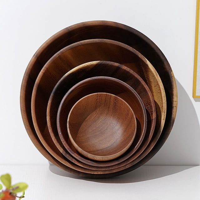 Cuenco de madera de acacia ENTASSER estilo restaurante cuenco grande para ramen