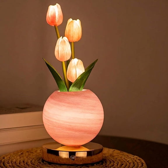 Tulip Rechargeable Cordless Touch Dimming LED Desk Lamp Romantic Pink Gift for Women Mom