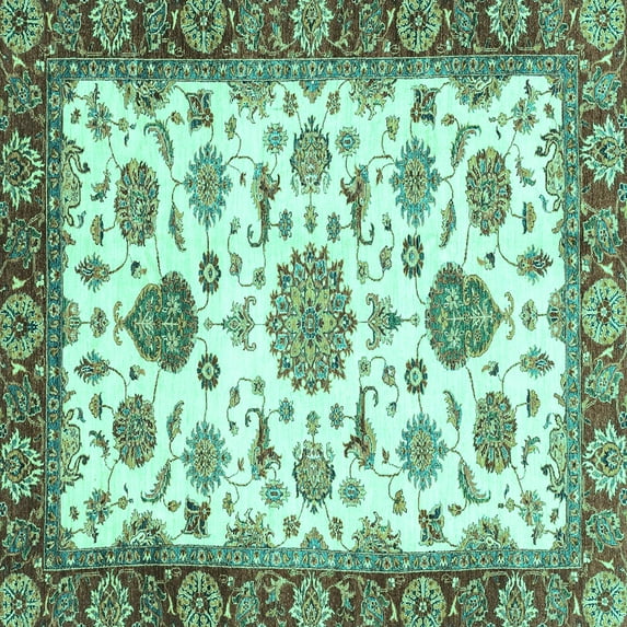 Ahgly Company Machine Washable Indoor Square Oriental Turquoise Blue Traditional Area Rugs, 7' Square