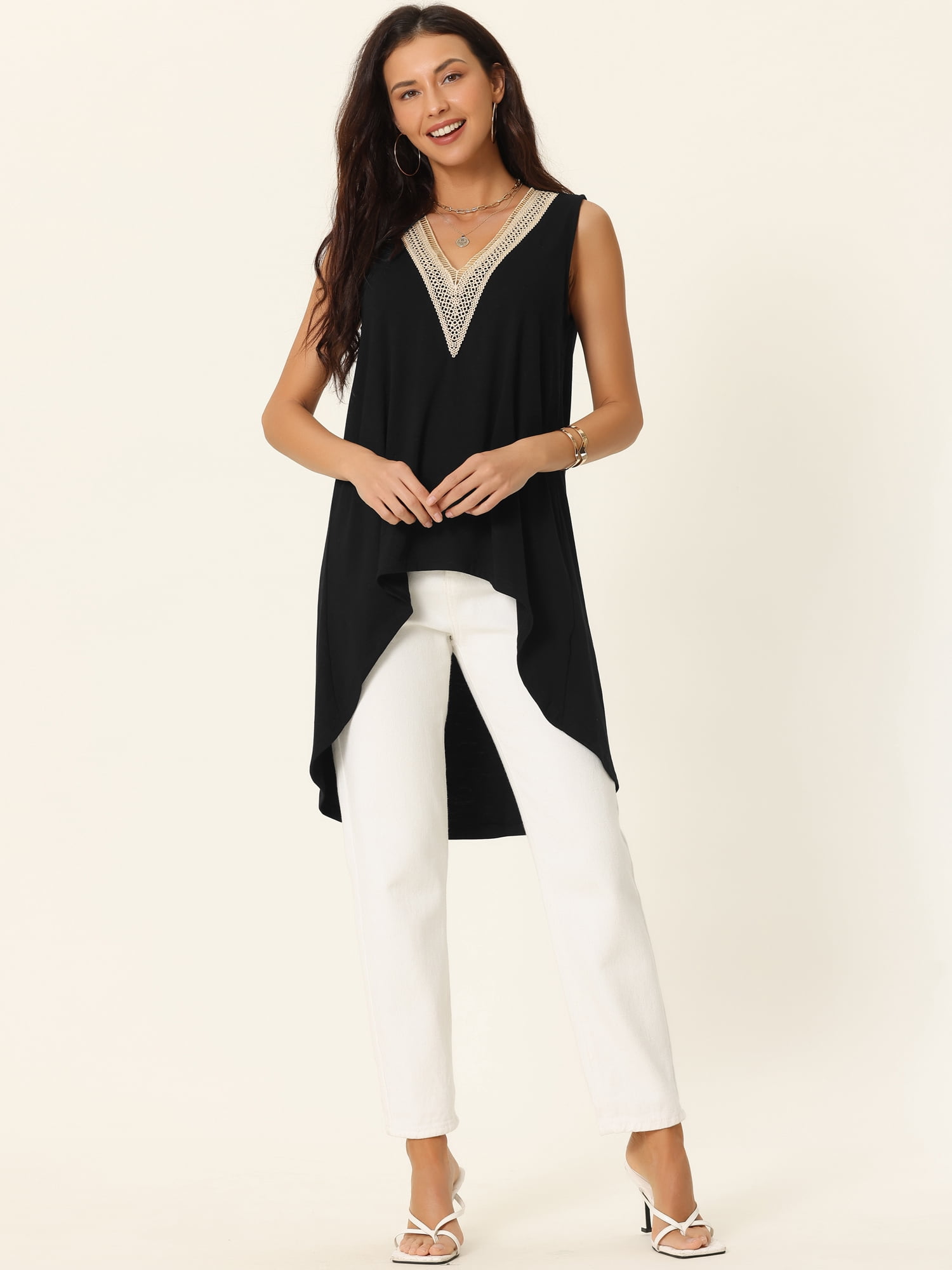 DARING DIVA High Low Asymmetrical Sleeveless Top L Black