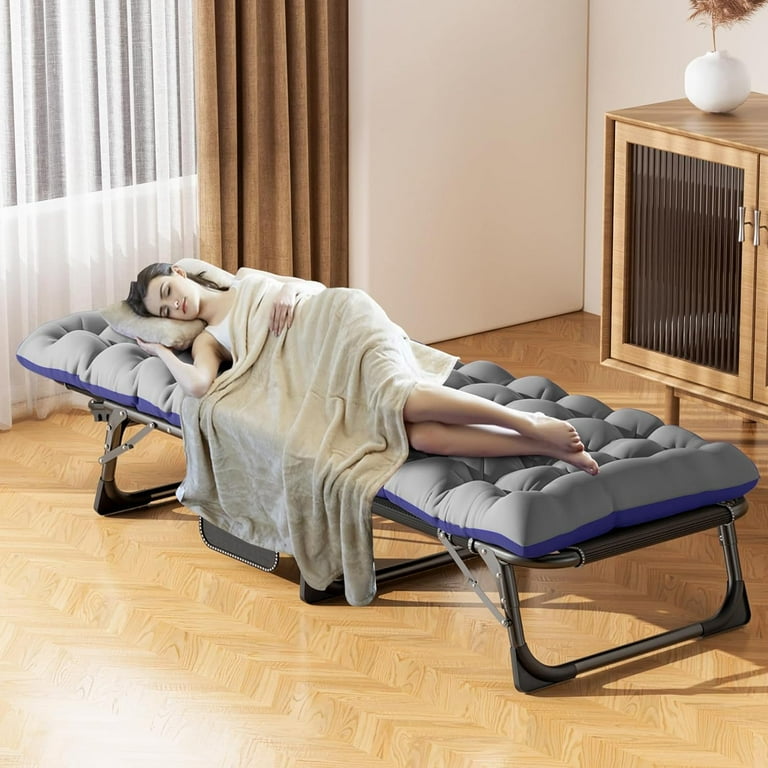 Slsy Folding Lounge Chair 5 Position Adjustable Outdoor Reclining Chair Folding Sleeping Bed Cot Folding Chaise Lounge Chair for Pool Beach Patio