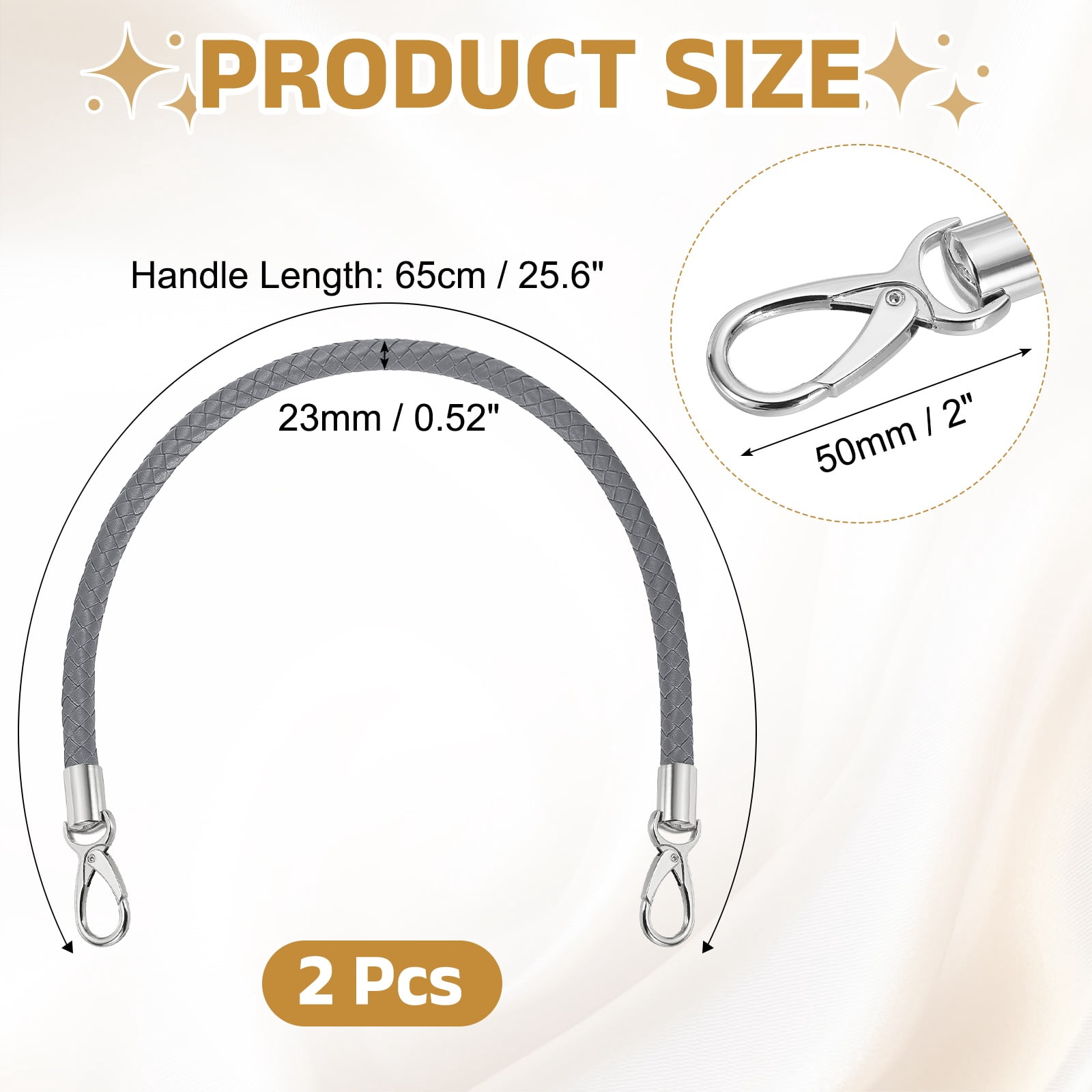 Uxcell 2 Pcs Braided Purse Strap, 65cm 25.6" PU Leather Shoulder Purse Strap for Handbag Bag Handle Replacement for DIY Making Handbag Underarm Bag, Dark Gray (Silver Buckle)