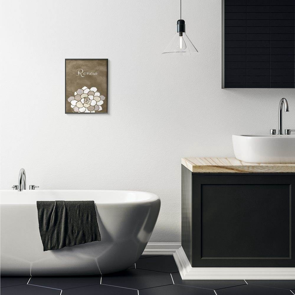 Stupell Industries Renew Mosaic Flower Brown Bathroom Design Framed Wall Art by Ziwei Li