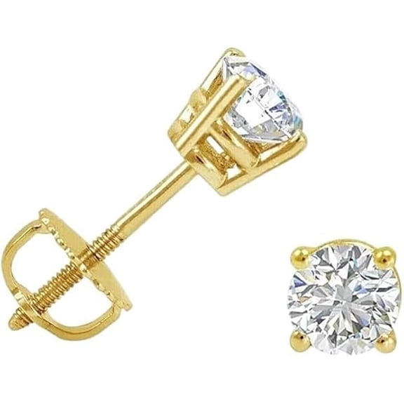 1/2 CT TW Round Diamond Stud Earrings | Solid 925 Sterling Silver| Secure Screw Back Earrings for Women
