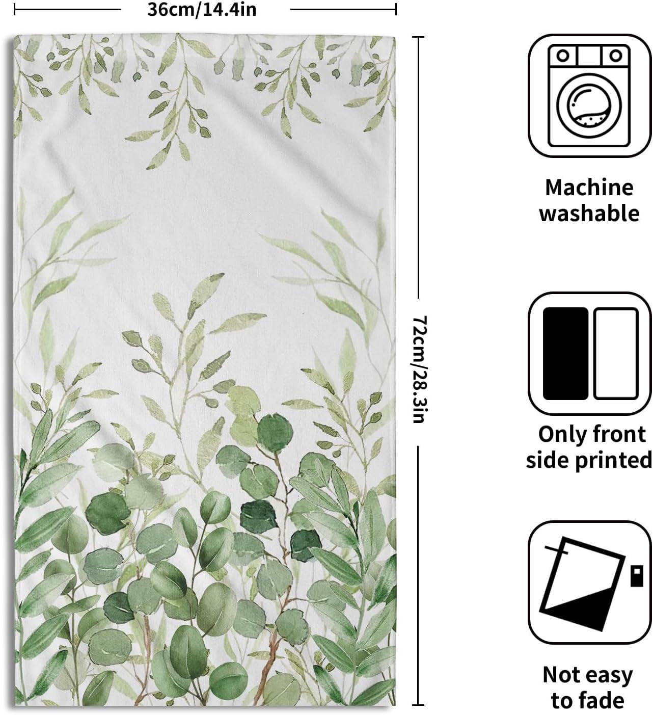 Green Eucalyptus Hand Towels Plant Leaves Decorative Bath Towels Soft Absorbent Dish Fingertip Towel for Kitchen Bathroom Guest Gym Spa