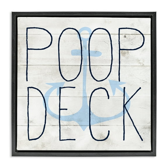 Stupell Industries Poop Deck Funny Beach House Typography Painting Black Floater Framed Canvas Art Print Wall Art, 18 x 18