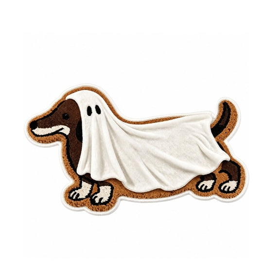 Halloween Indoor Decor 23.62 Inch Shaped Dachshund Ghost Rug with Fluffy Wool-like Texture for Home Entryway Living Room Bedroom