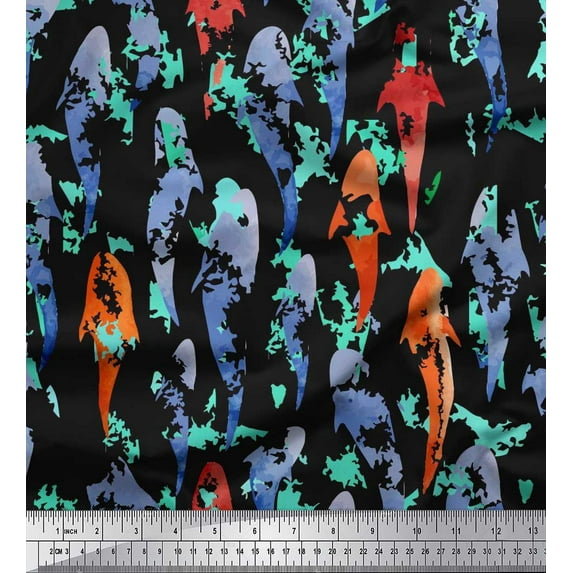 Soimoi Black Cotton Duck Fabric Fish Ocean Printed Craft Fabric by the Yard 42 Inch Wide