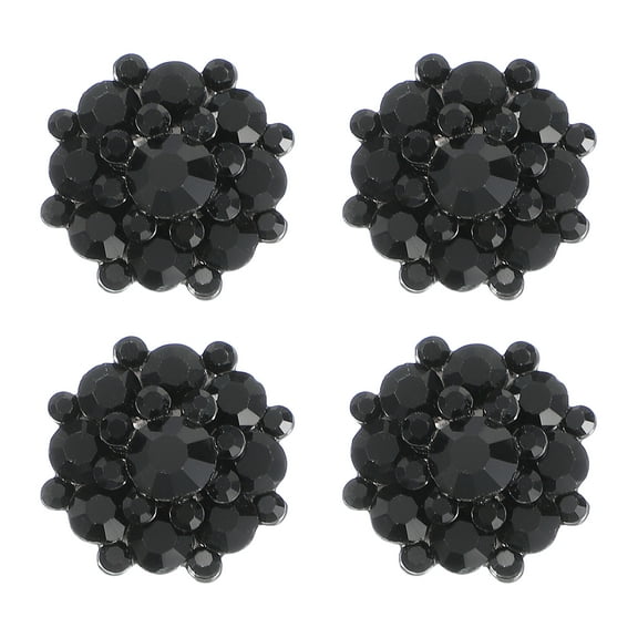 Uxcell 4 Pcs Metal Rhinestone Buttons, 0.9"(24mm) Flower Sew on Clothing Buttons Hollow Design Rhinestone Embellishments for DIY Sewing Clothing Jewelry Making Crafts Decor, Black