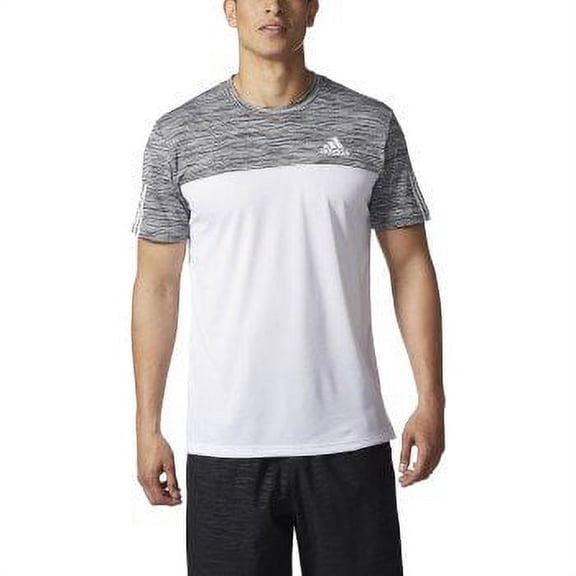 adidas Men’s Essential Tech Active Tee (White/Gray Heather, Small)