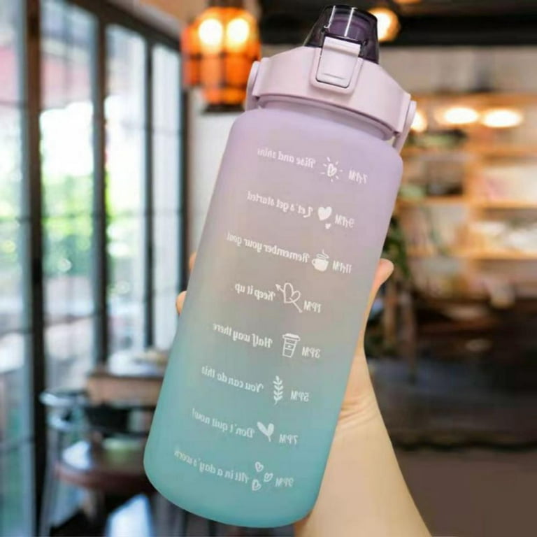 2L Capacity Frosted Water Bottle With Straw With Time Scale For