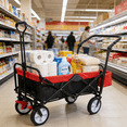 thumbnail image 2 of folding wagon Collapsible Outdoor Utility Wagon, Heavy Duty Folding Garden Portable Hand Cart, Drink Holder, Adjustable Handles(Black+Red colour), 2 of 15