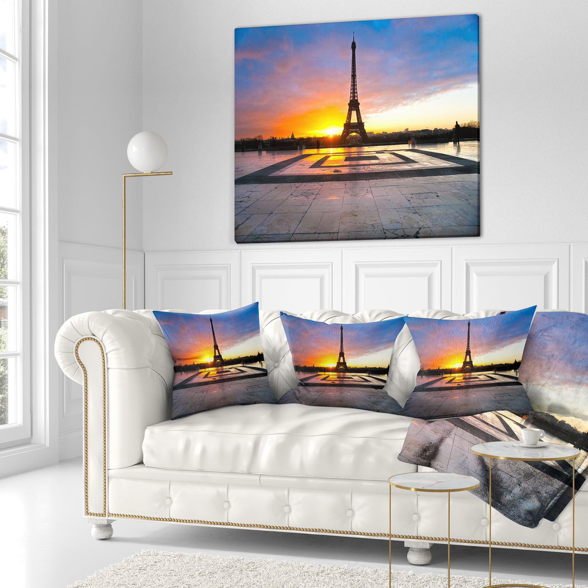 Designart Paris Eiffel Towerat Beautiful Sunrise - Landscape Photography Throw Pillow - 18x18