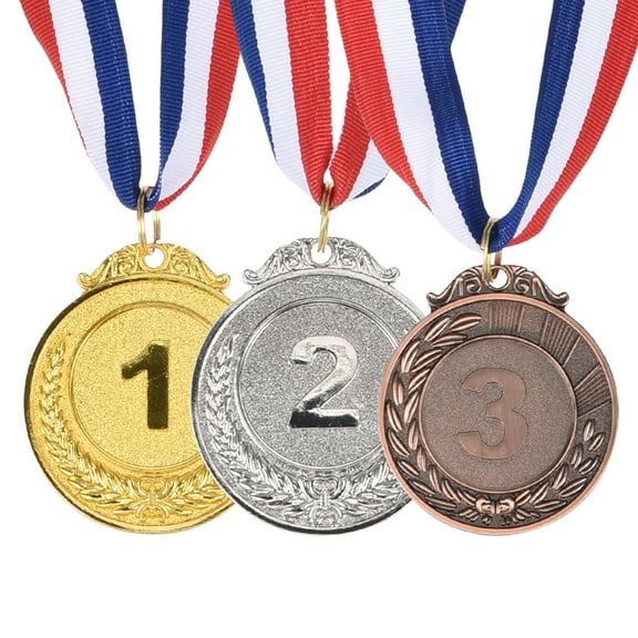 Uxcell 2 Inch  Style Gold Silver Bronze Award Medals 1st 2nd 3rd Prize with Neck Ribbon 3 Pieces