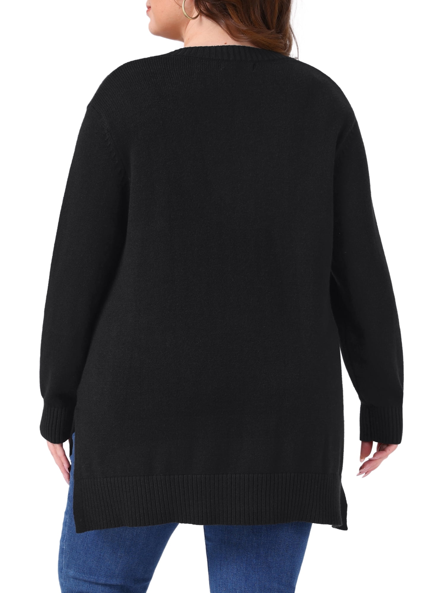DARING DIVA Women's Plus Casual V Neck Long Sleeve Pullover Sweater 3X Black