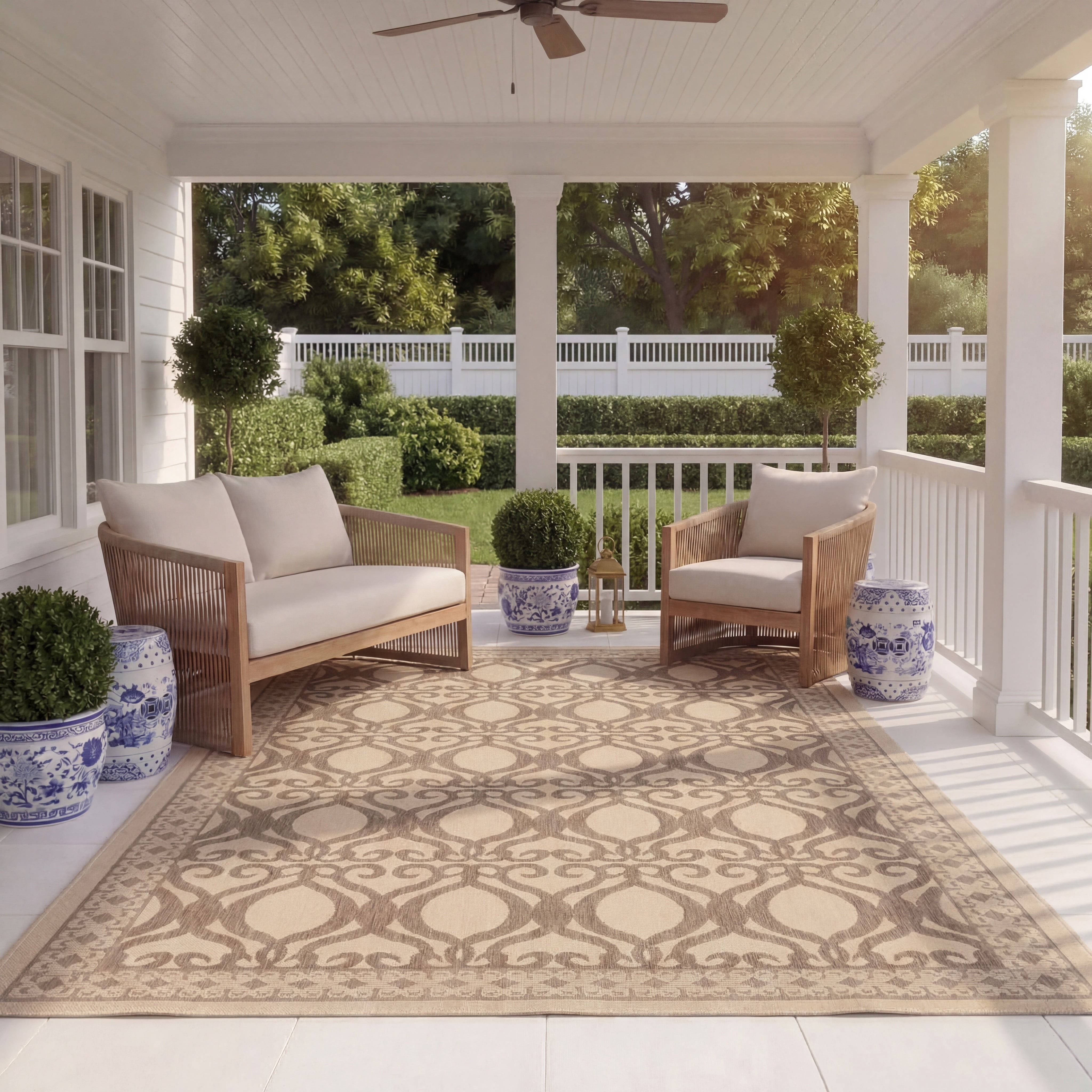 SAFAVIEH Courtyard Colton Geometric Indoor/Outdoor Area Rug, Natural/Brown, 5'3" x 7'7"
