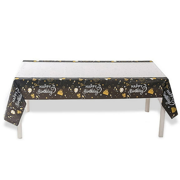 3Pcs Happy Birthday Tablecloth,Black And Gold Plastic Disposable Table Cover For Birthday Party Decor,54 X 108In
